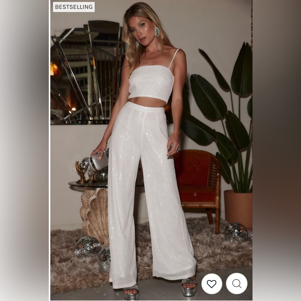 12th Tribe Soirée White Sequin Crop Top
